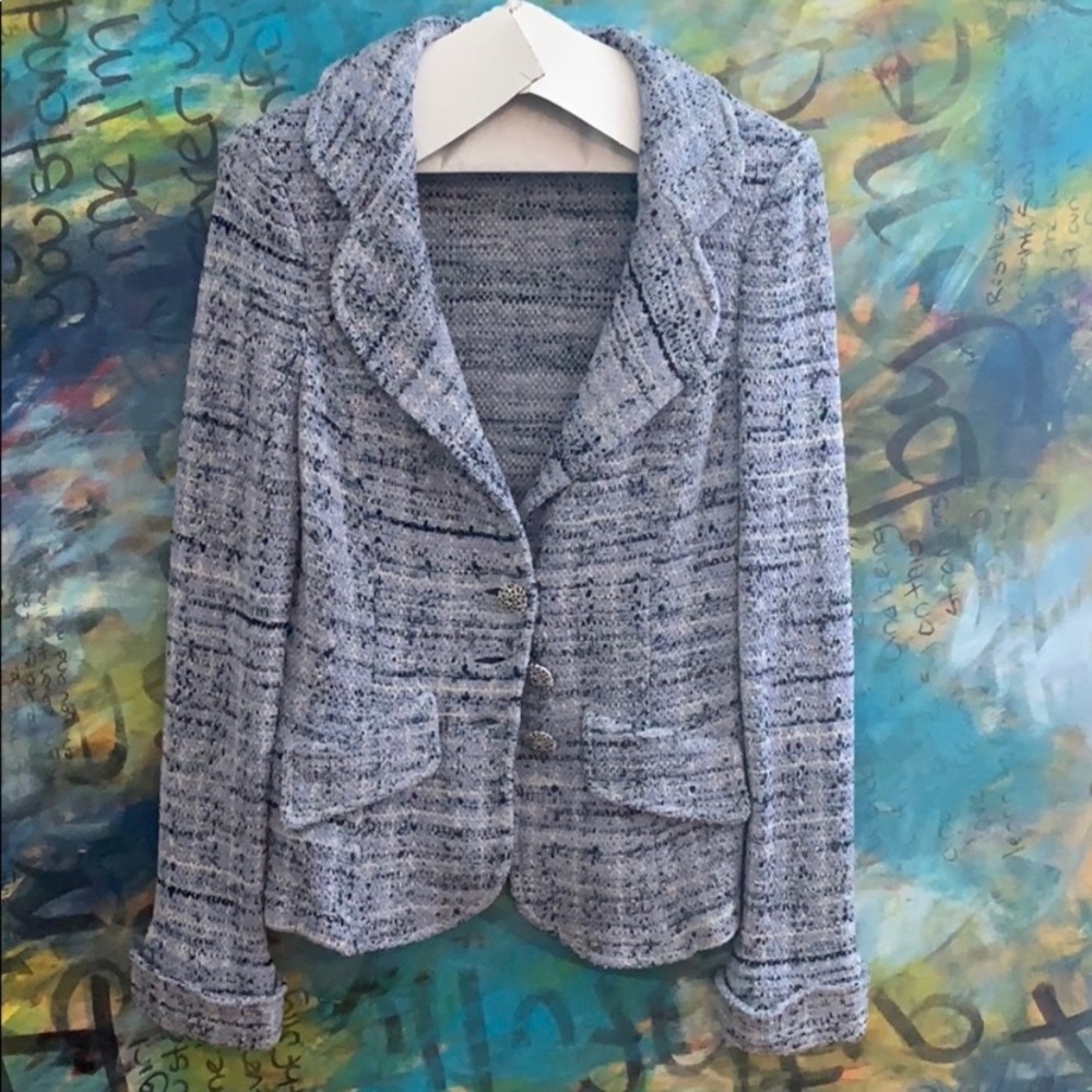 St. John Blue Blazer with Classic Tweed Texture